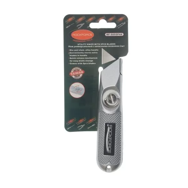 Нож RF-5055P44 универсальный в металлическом корпусе с запасными лезвиями 2шт, на блистере ROCKFORCE /1