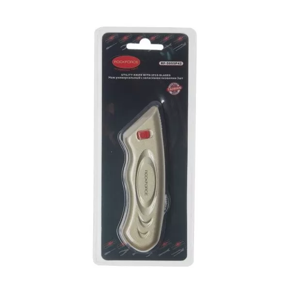 Нож RF-5055P42 универсальный в металлическом корпусе с запасными лезвиями 3шт, в блистере ROCKFORCE /1
