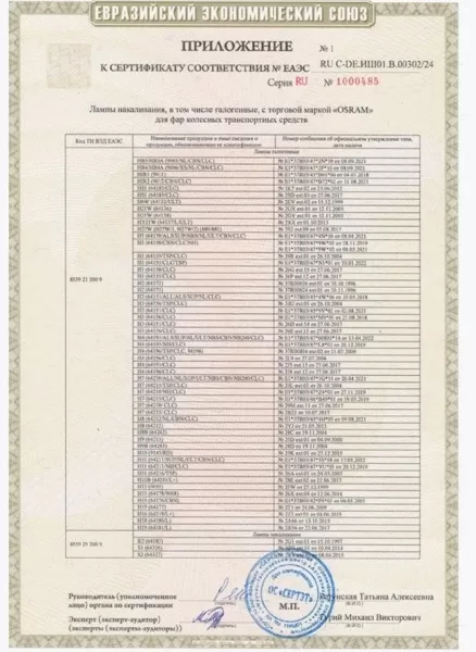 сертификат OSRAM Classic-2