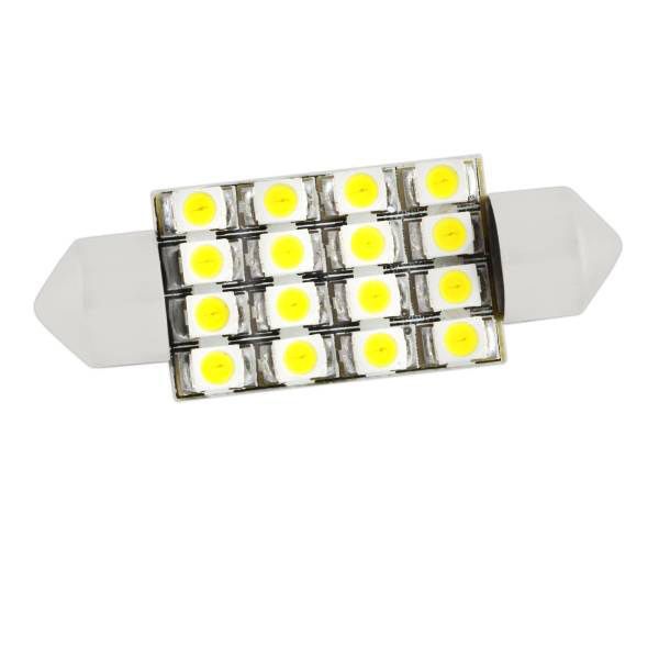 Автолампа диод T11(C5W) 12V 16 SMD Блистер c цоколем 41мм 1-контактная Белая  SKYWAY Cалон,номер 2шт