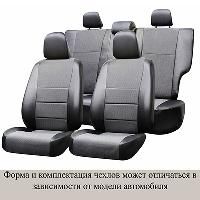 Чехлы сиденья RENAULT SANDERO 2009-2014 хэтчбек Жаккард/экокожа 11 предм. SKYWAY Темно-серый лев руль