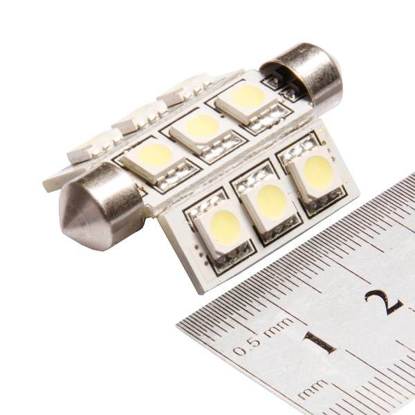 Автолампа диод T11(C5W) 12V 9 SMD диодов1-контактная Белая  SKYWAY Салон, номер