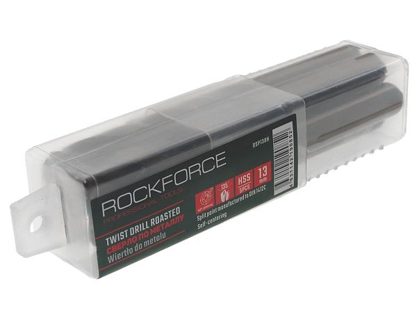 Сверло по металлу 13мм HSS+Co(5шт), в пластиковом футляре  ROCKFORCE /1