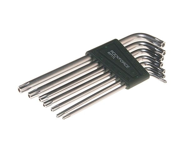 Набор ключей TORX RF-5071TL: экстрадлинных  Т10Н-Т40Н- с отверстием 7пр. на пласт. держат.ROCKFORCE /1/10/50
