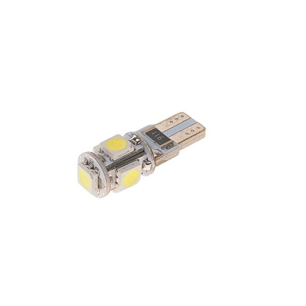 Автолампа T10W (W2,1*9,5d) 5 SMD 5050 WHITE 6000K с блокиратором ошибок CANbus  100лм  24V MEGAPOWER /10 /100