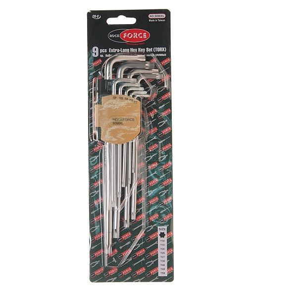 Набор ключей TORX  RF-5098XL: экстрадлинных Т10-Т50 9пр.  на пласт. держат. ROCKFORCE /1/10/50