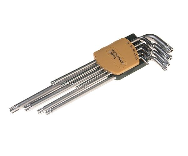 Набор ключей TORX RF-5098TXL: экстрадлинных  Т10Н-Т50Н- с отверстием 9пр. на пласт. держат. ROCKFORCE /1/10/50