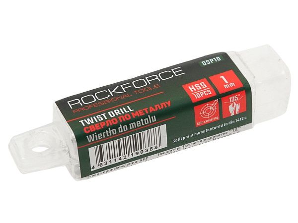 Сверло по металлу 1.0мм HSS(10шт), в пластиковом футляре  ROCKFORCE /1