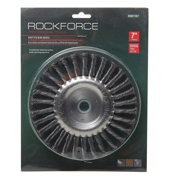 Кордщетка RF-BWF107 дисковая стальная витая для УШМ 175мм, в блистере  ROCKFORCE /1