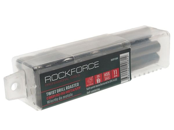 Сверло по металлу 11мм HSS+Co(5шт), в пластиковом футляре  ROCKFORCE /1